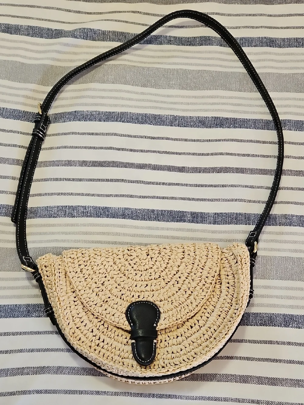 Zara Woven Straw Crossbody Bag with Black Trim - Neutral - Picture 1 of 7
